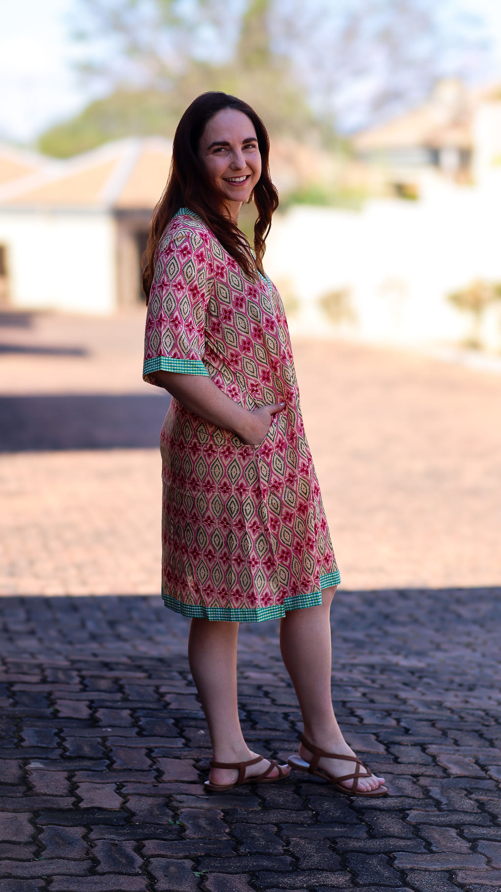 Shift Dress: Pink & Green