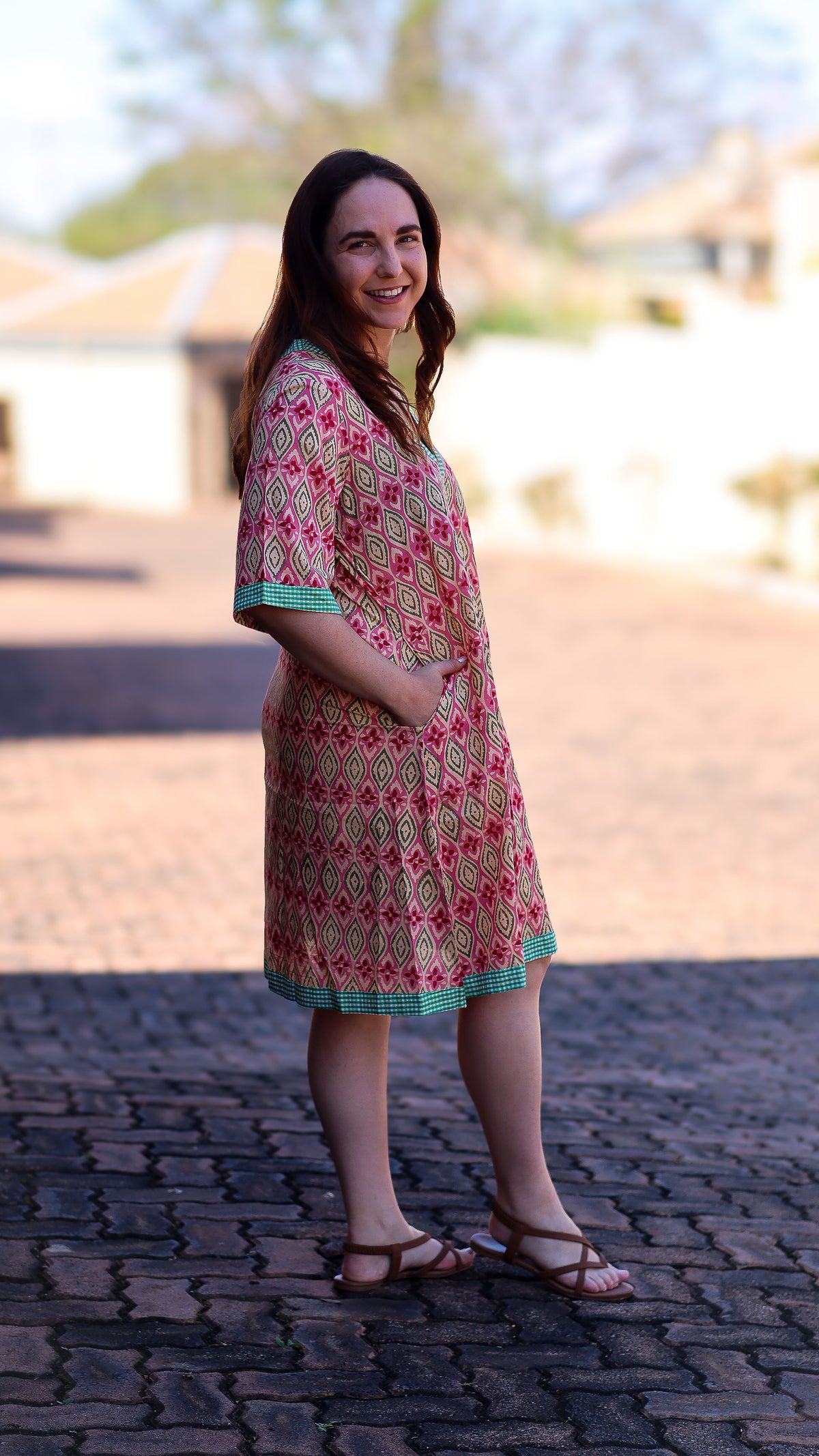 Shift Dress: Pink & Green