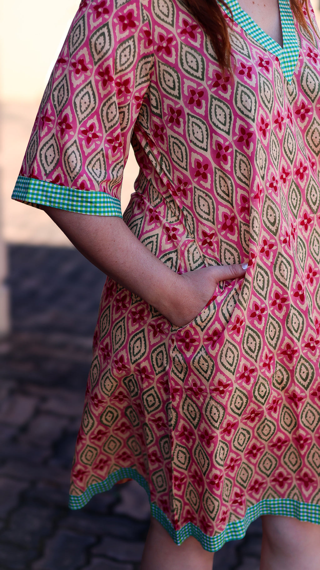 Shift Dress: Pink & Green