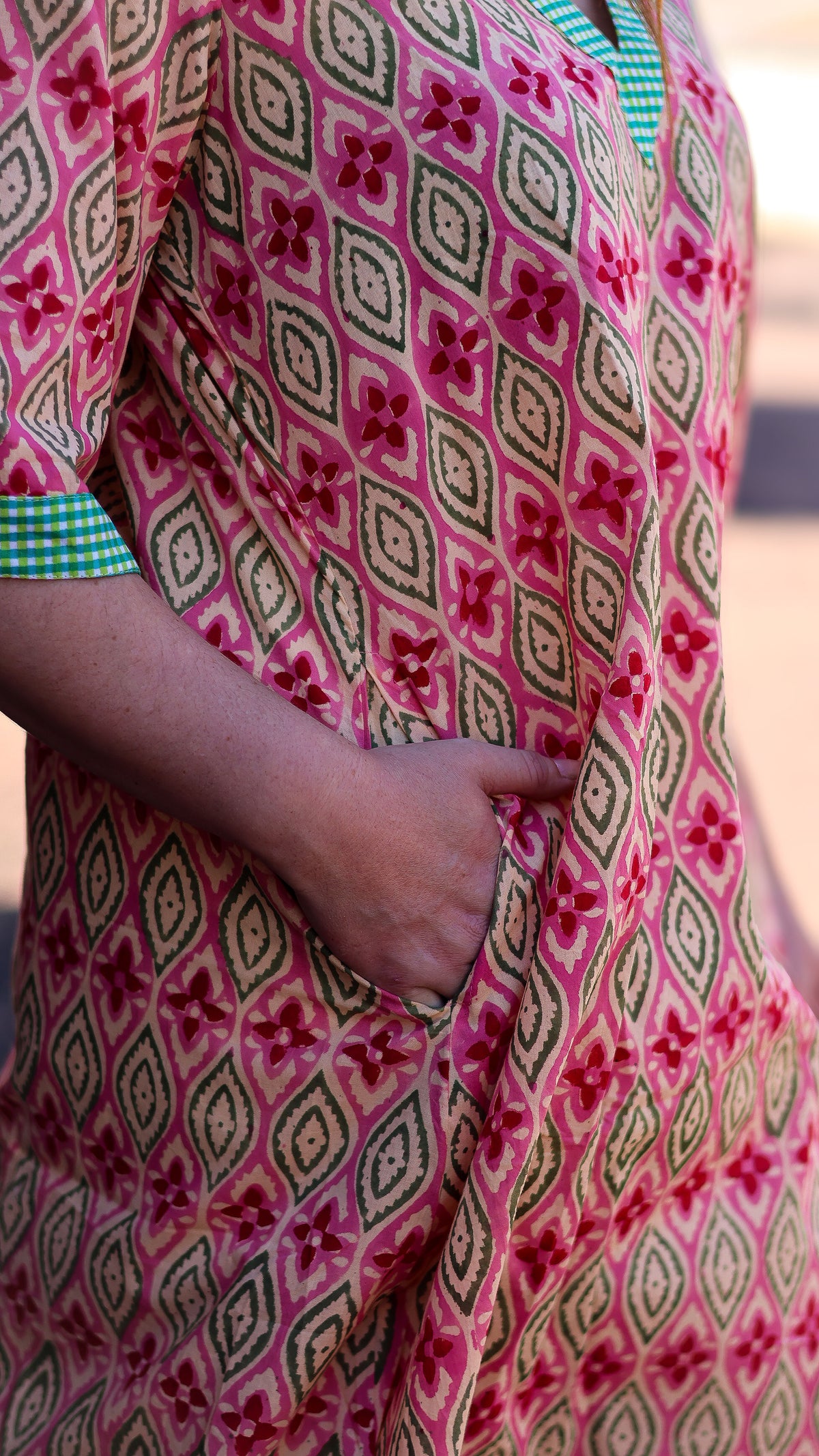 Shift Dress: Pink & Green