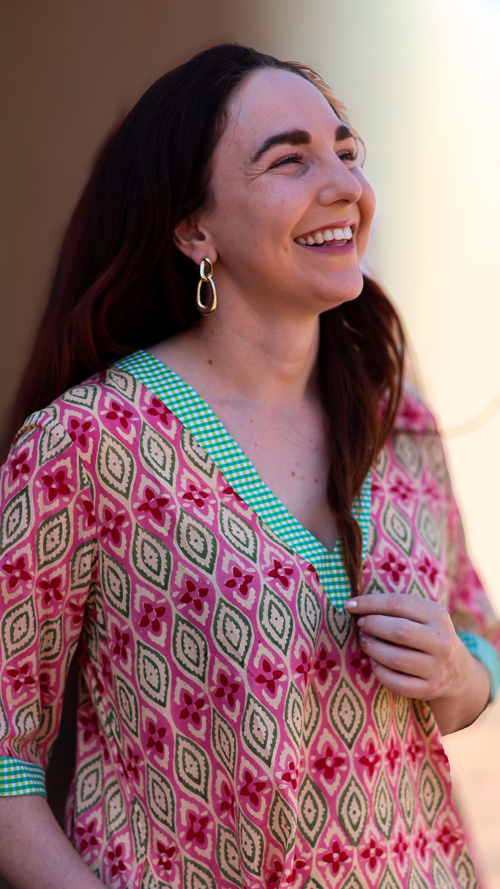Shift Dress: Pink & Green