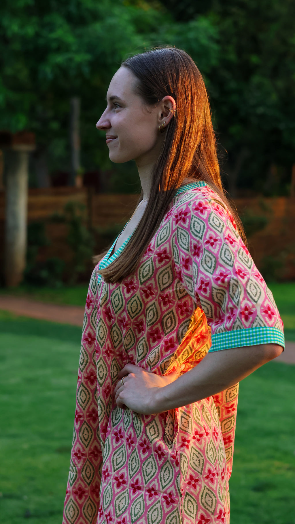 Shift Dress: Pink & Green