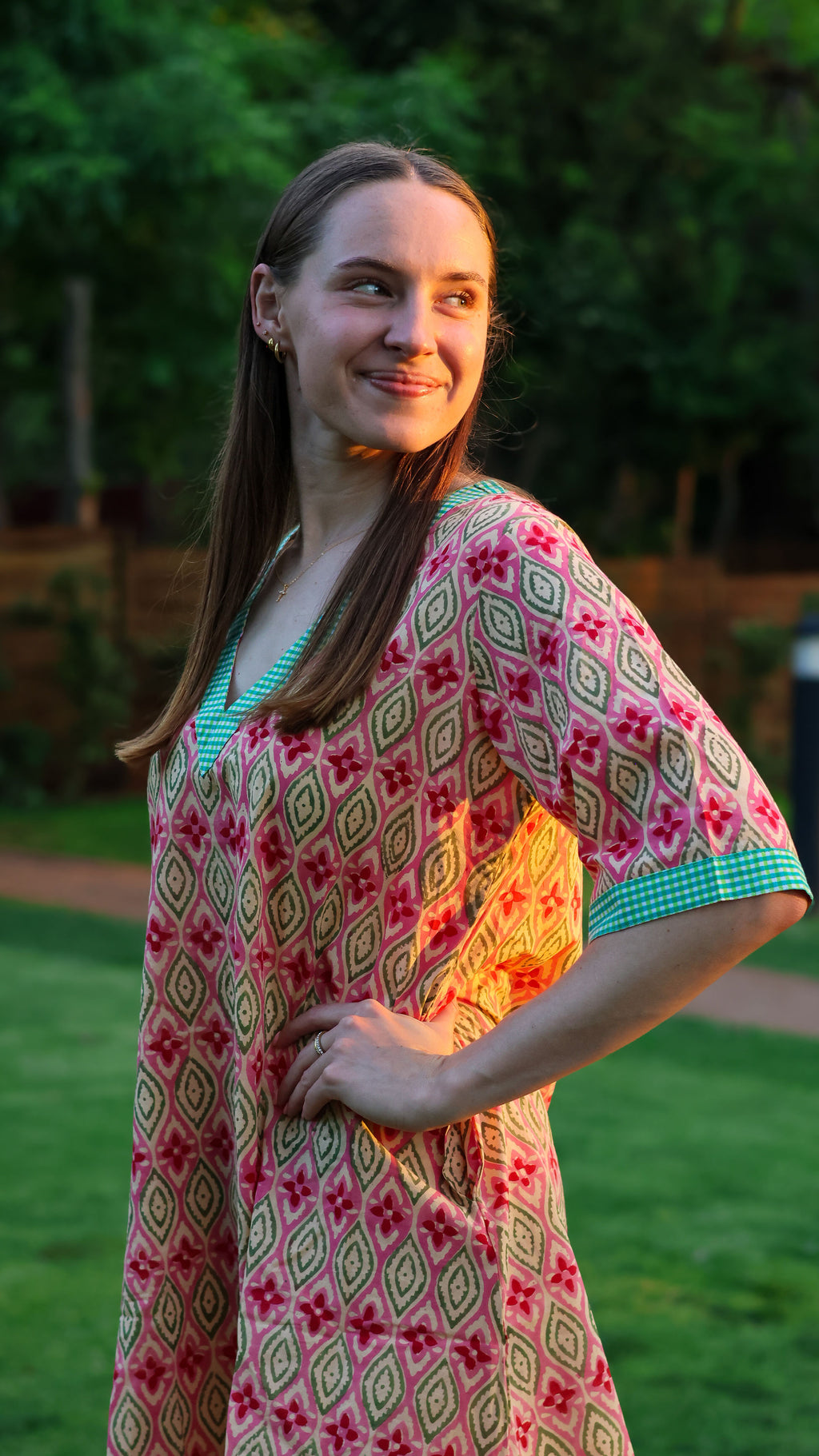 Shift Dress: Pink & Green