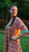 Shift Dress: Pink & Green