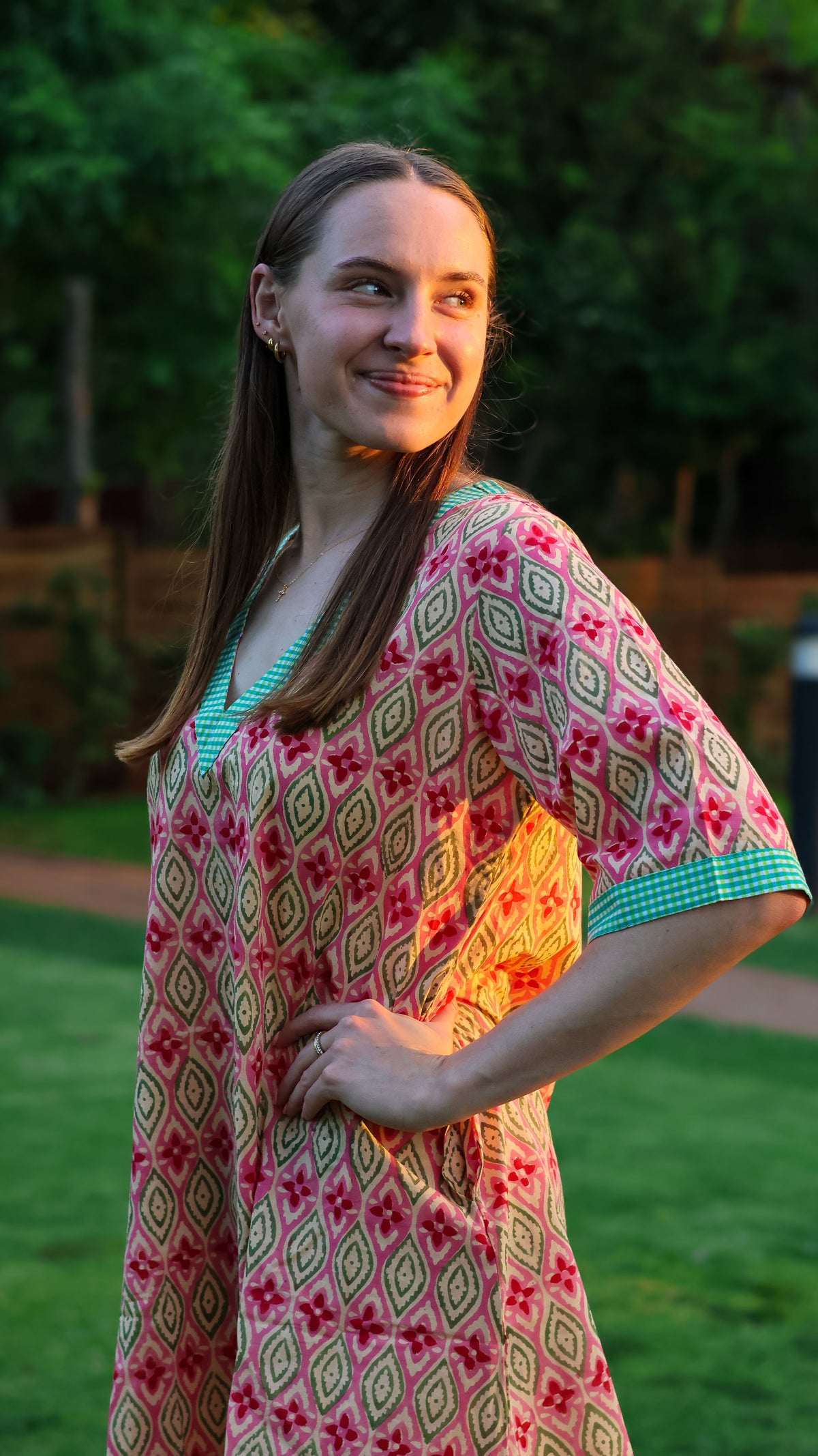 Shift Dress: Pink & Green