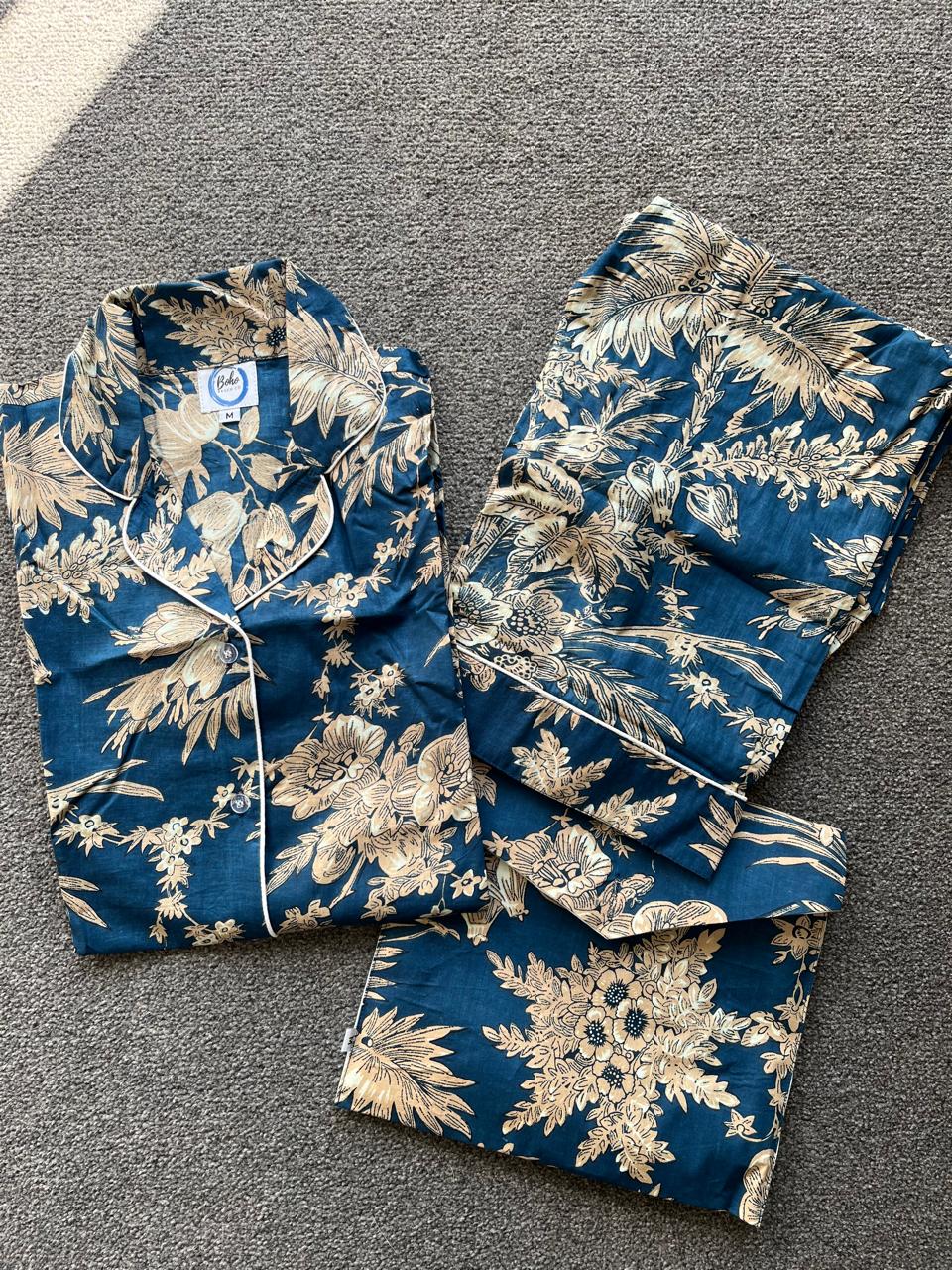 Blue Beige Pyjama Set (Long)